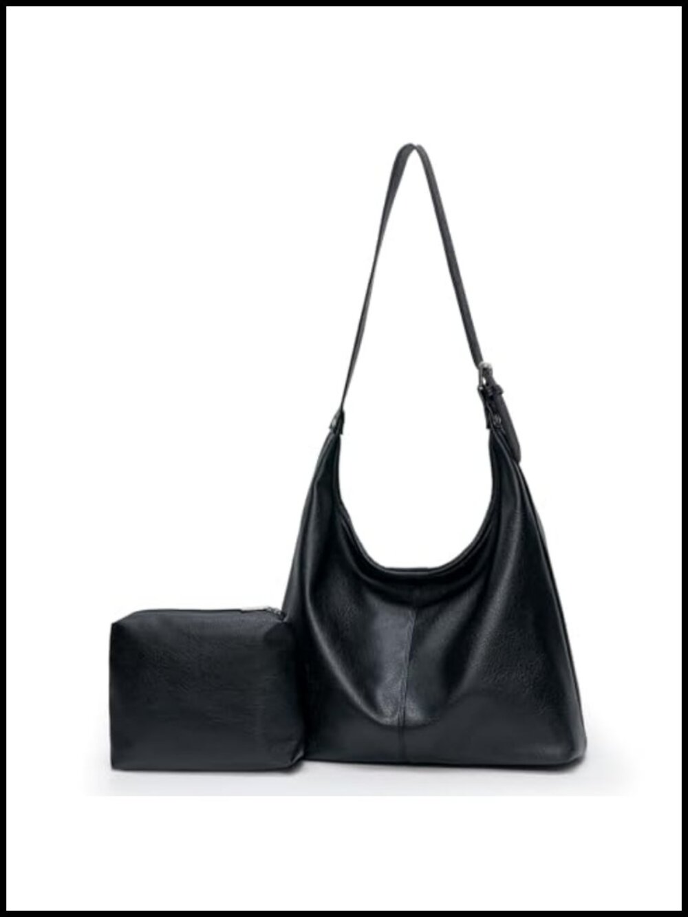 Vegan Leather Slouchy Hobo Shoulder Bag with Matching Pouch Large